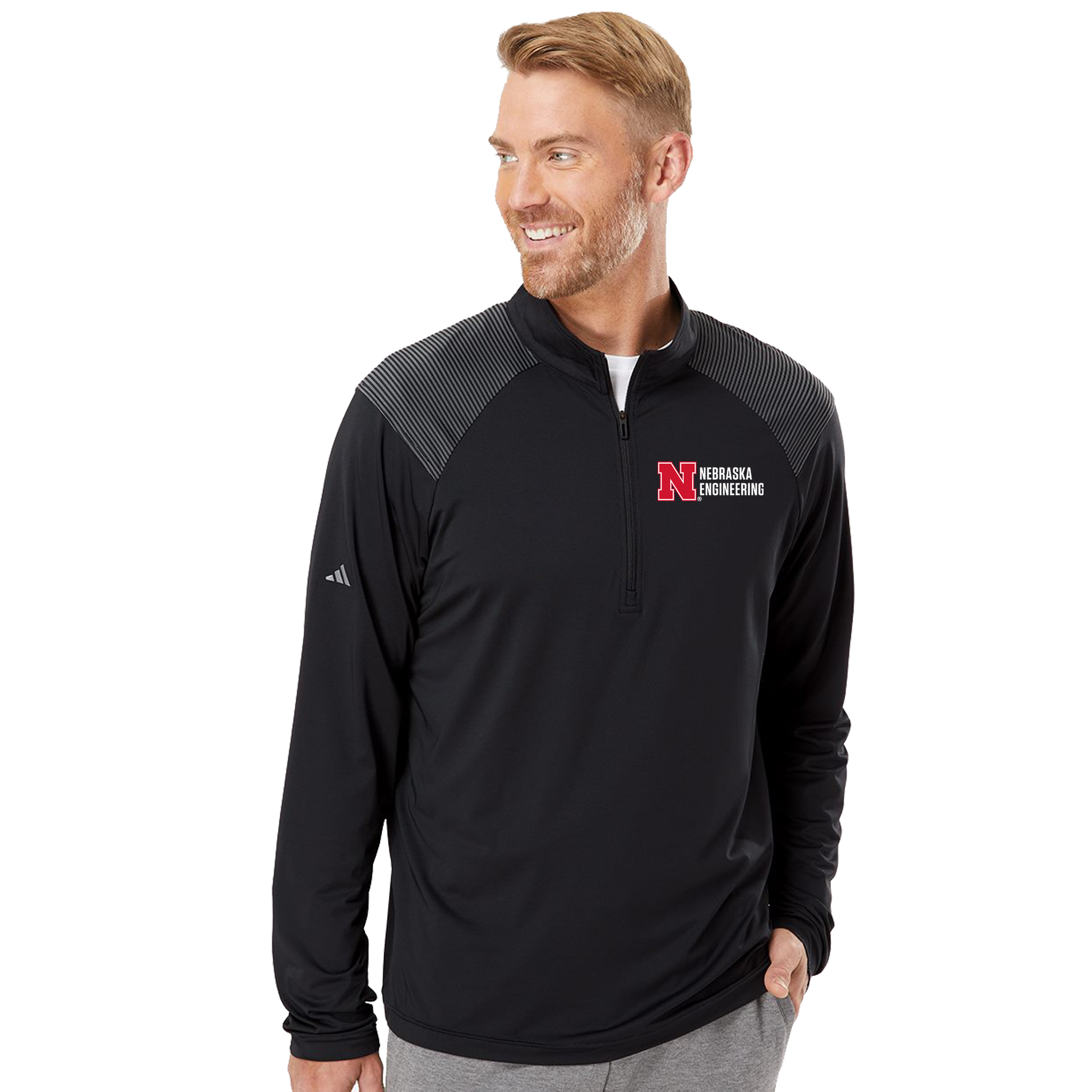 Adidas Shoulder Stripe Quarter-Zip Pullover – Nebraska Adidas Shoulder Stripe Quarter-Zip Pullover – Nebraska