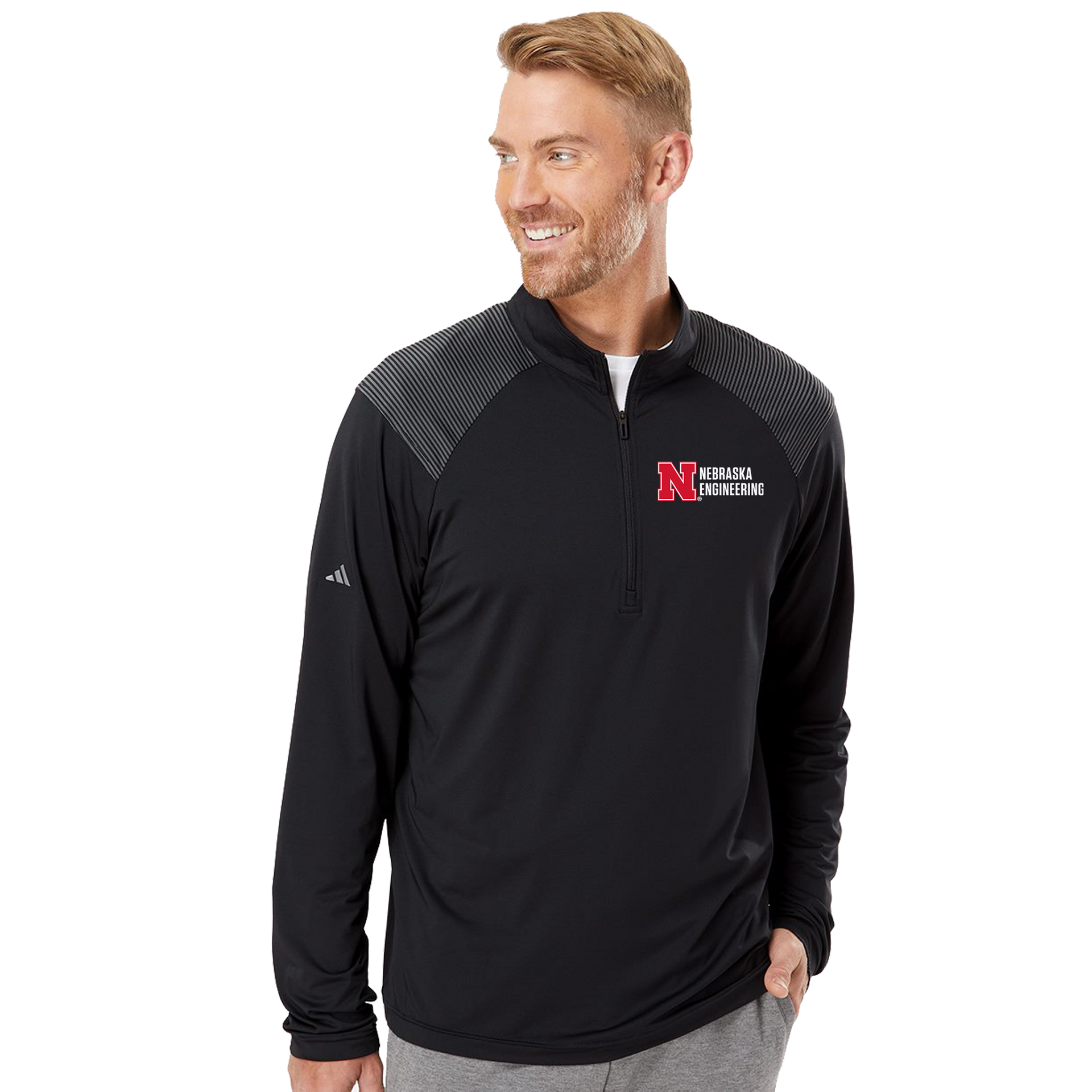Adidas Shoulder Stripe Quarter-Zip Pullover – Nebraska Engineering Adidas Shoulder Stripe Quarter-Zip Pullover – Nebraska Engineering