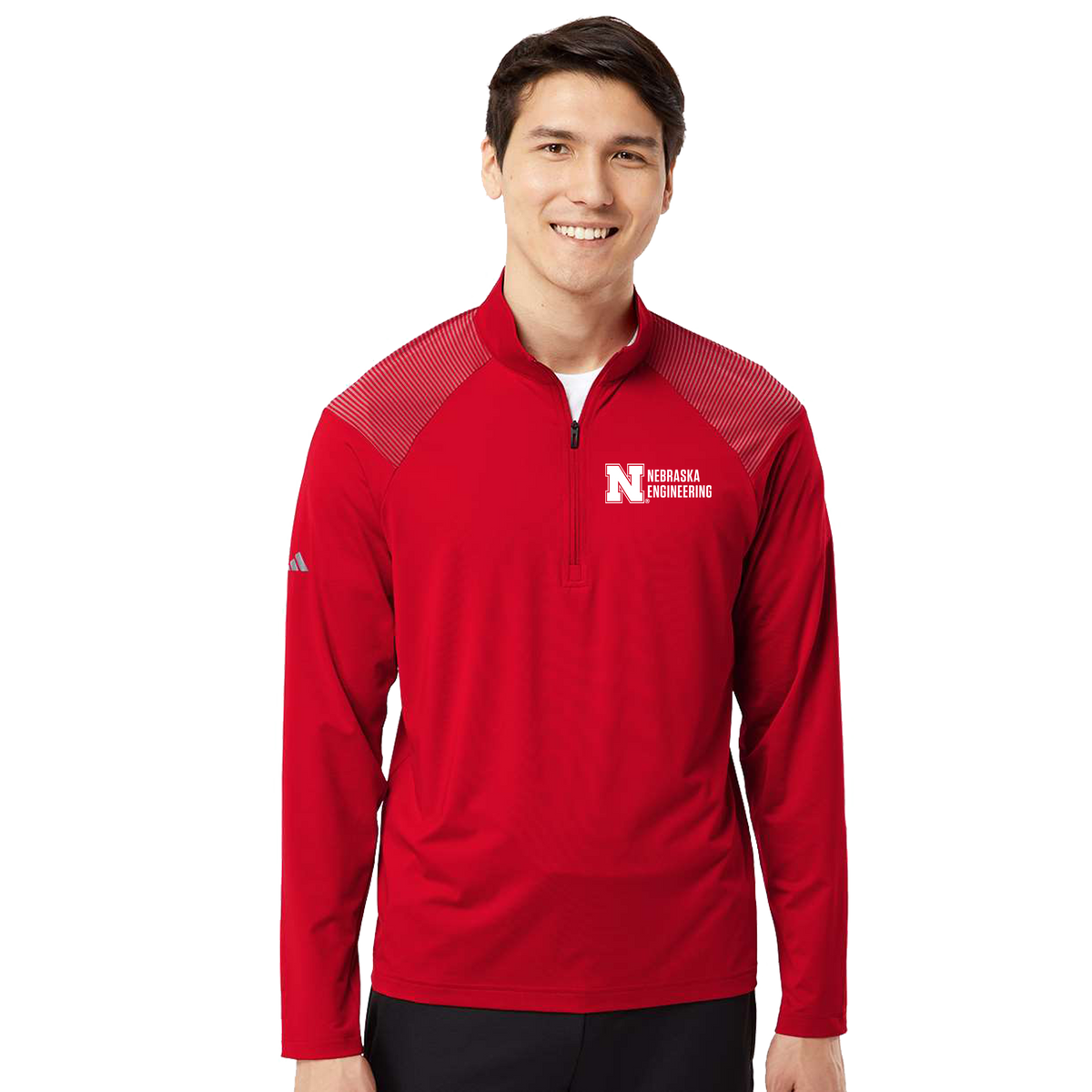 Adidas Shoulder Stripe Quarter-Zip Pullover – Nebraska Engineering Adidas Shoulder Stripe Quarter-Zip Pullover – Nebraska Engineering